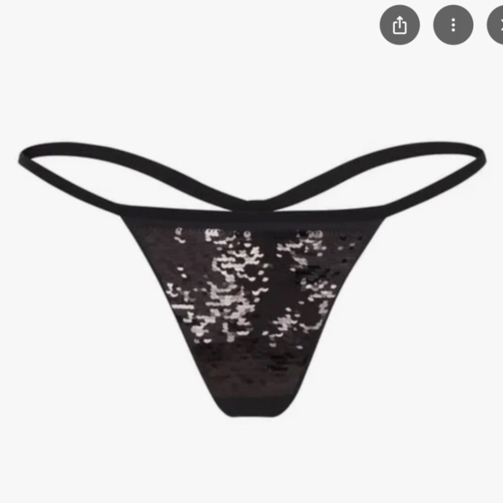 SKIMS‎ | Black Sequin Thong Panty Underwear, Onyx, Size S